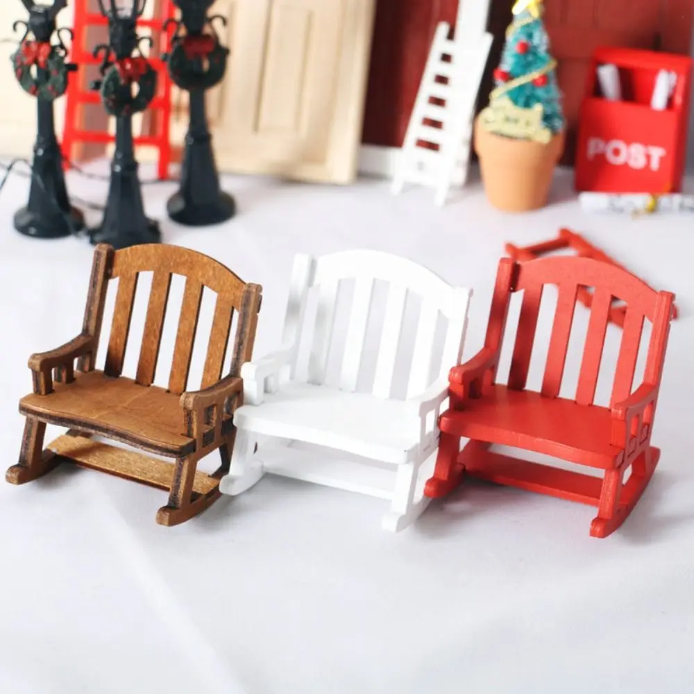 Play Toy Furniture Realistic Mini Rocking Chair Vivid Wood Swing Rocking Chair Model Creative Retro Dollhouse Chairs Kid Toy