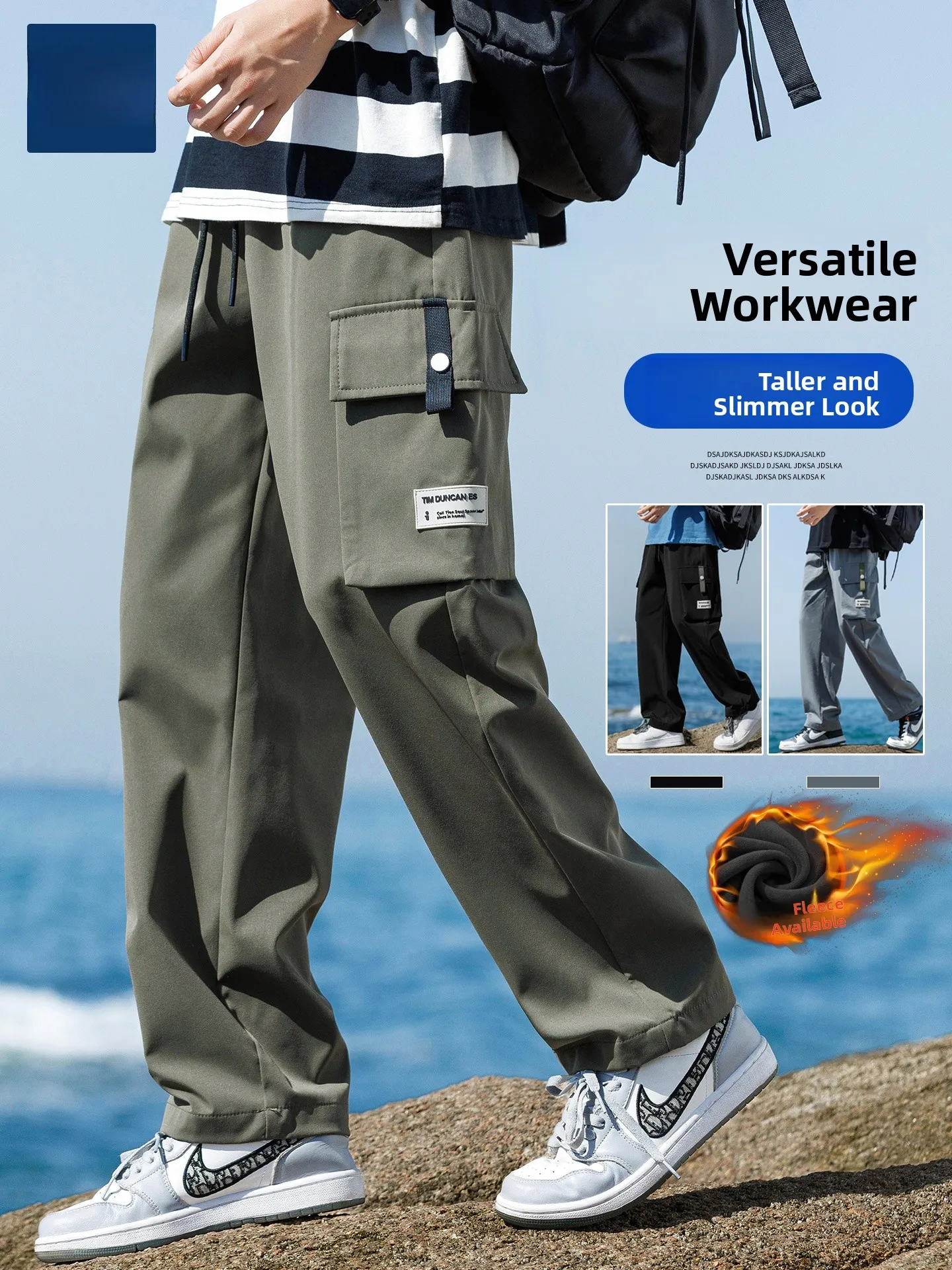 

Мужская рабочая одежда, длинные брюки, весна 2025, новинка, зимние повседневные брюки больших размеров на подкладке, прямые брюки со средней талией