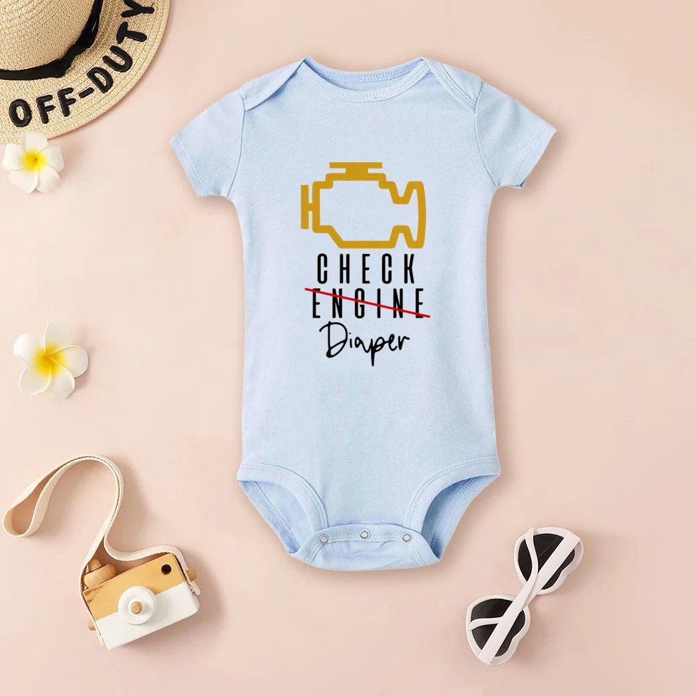 Check Engine Baby Bodysuit Funny Poopy Diaper Baby Romper Cute Mechanic Infant Bodysuits Boys Girls Clothes Newbron Gift