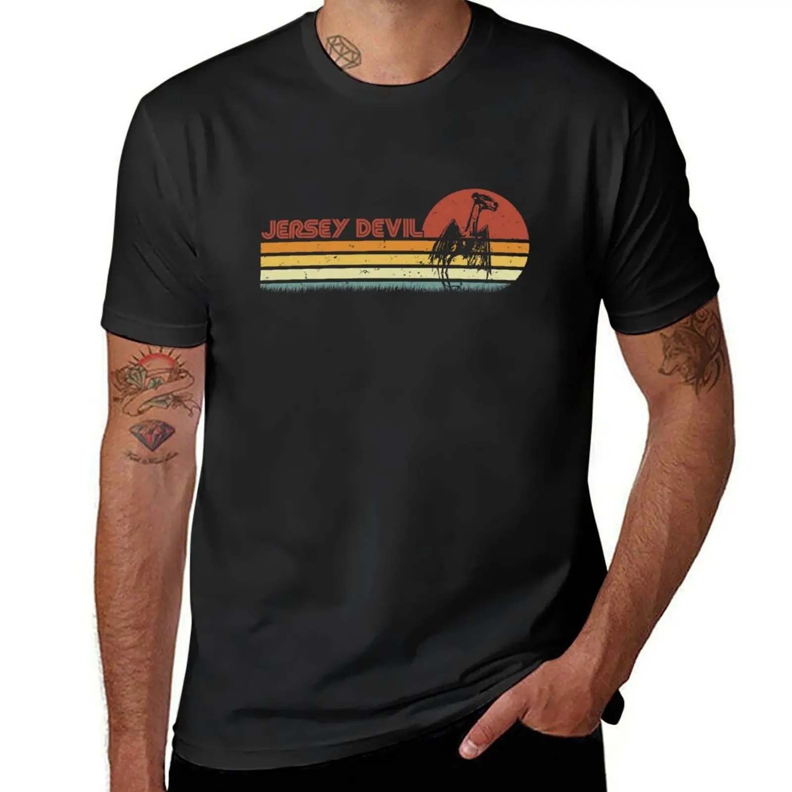 

The Jersey Devil Retro Stripes - Vintage Pine Barrens, NJ Cryptid Gift T-Shirt tees clothes mens shirts graphic tee