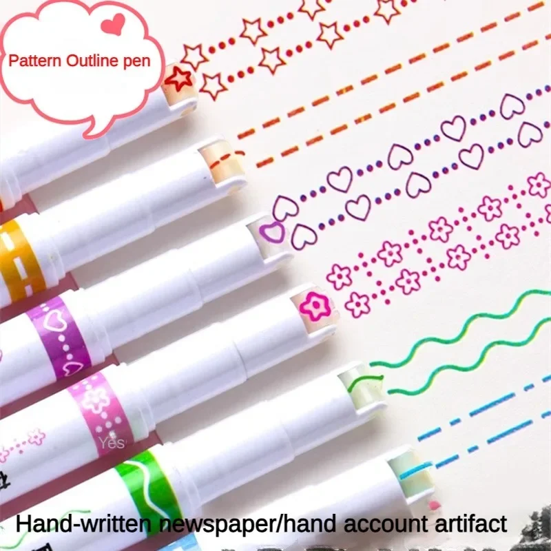 Imagem -04 - Flower Line Shape Highlighter Pen Rolo Dica Curva Liner Marker Papelaria Kawaii Coreano Material de Escritório Escolar Presentes 6pc Conjunto