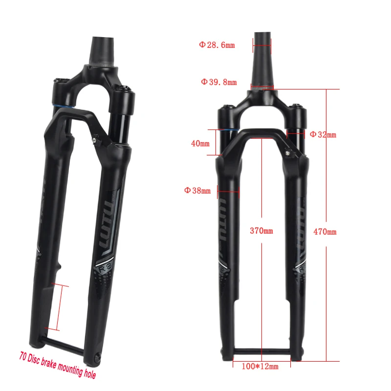 Gravel Magnesium Alloy Off-Road Front Fork Shock Absorbing Air Suspension Conical Bicycle Disc Brake, Thru Axle, 100*12mm, 700C