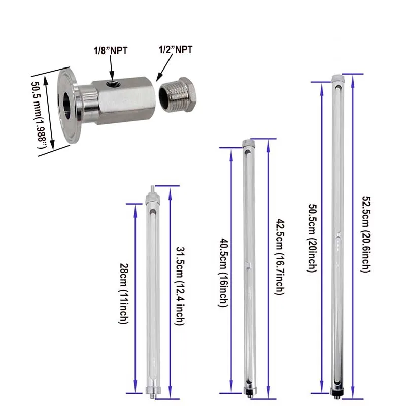 1.5 Inch Tri Clamp Sight Gauge Homebrew Water Level Chrome-Plated Guard Reinforced Tempered Glass