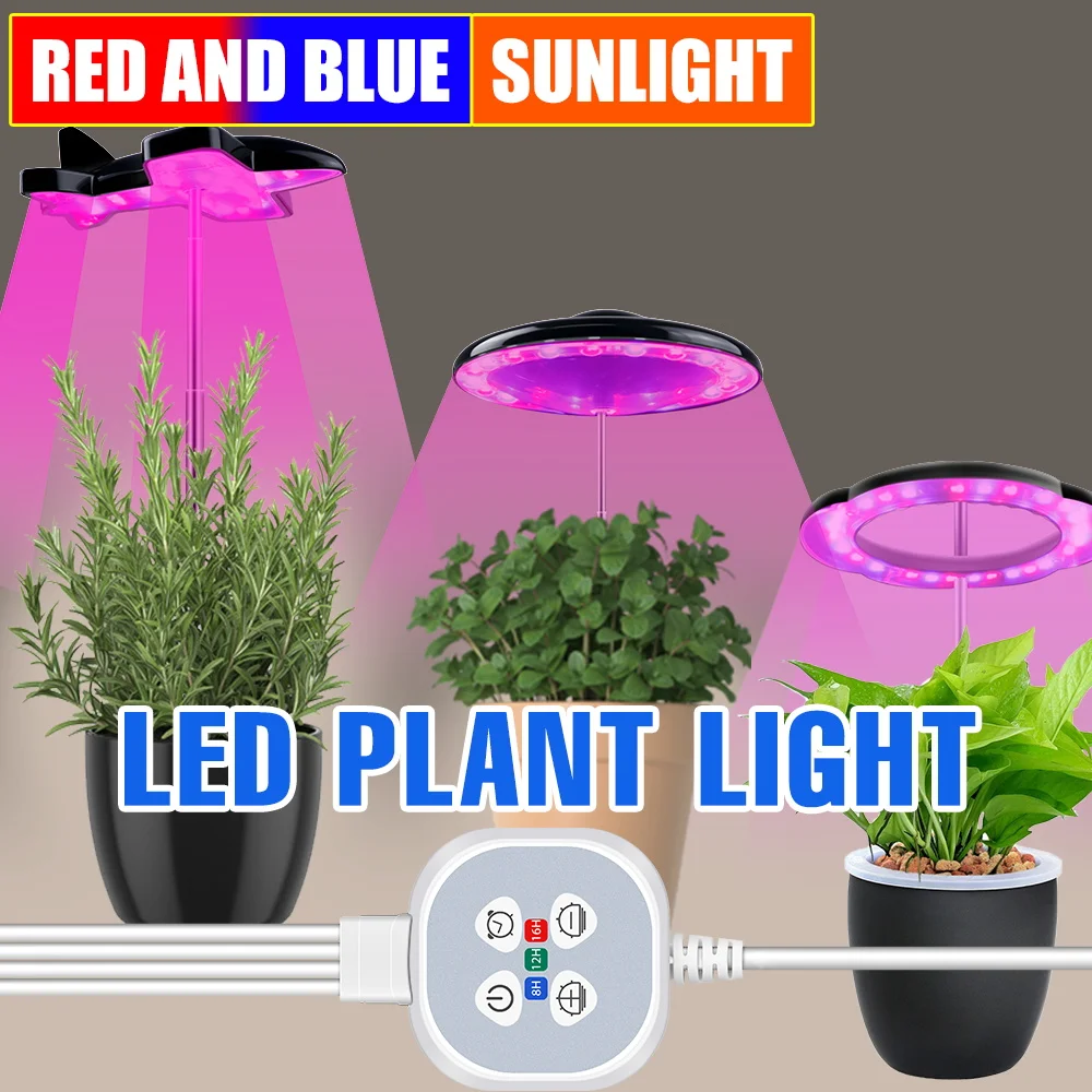 LED USB Indoor Grow Lights Full Spectrum Plant Lamp With Timing Auto On/Off Dimmable Potted Succulent Flowers Lighting Sunlight