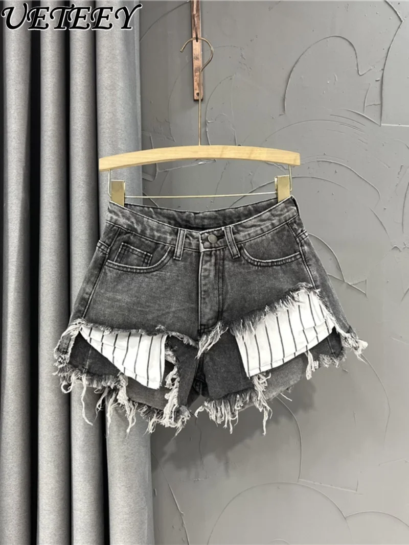 Mode Löcher Raw Edge Denim Shorts Frauen 2025, Sommer Neue Streetwear Frau A-Linie Zerrissene Breite Bein Jean Shorts hot Pants Ttendy