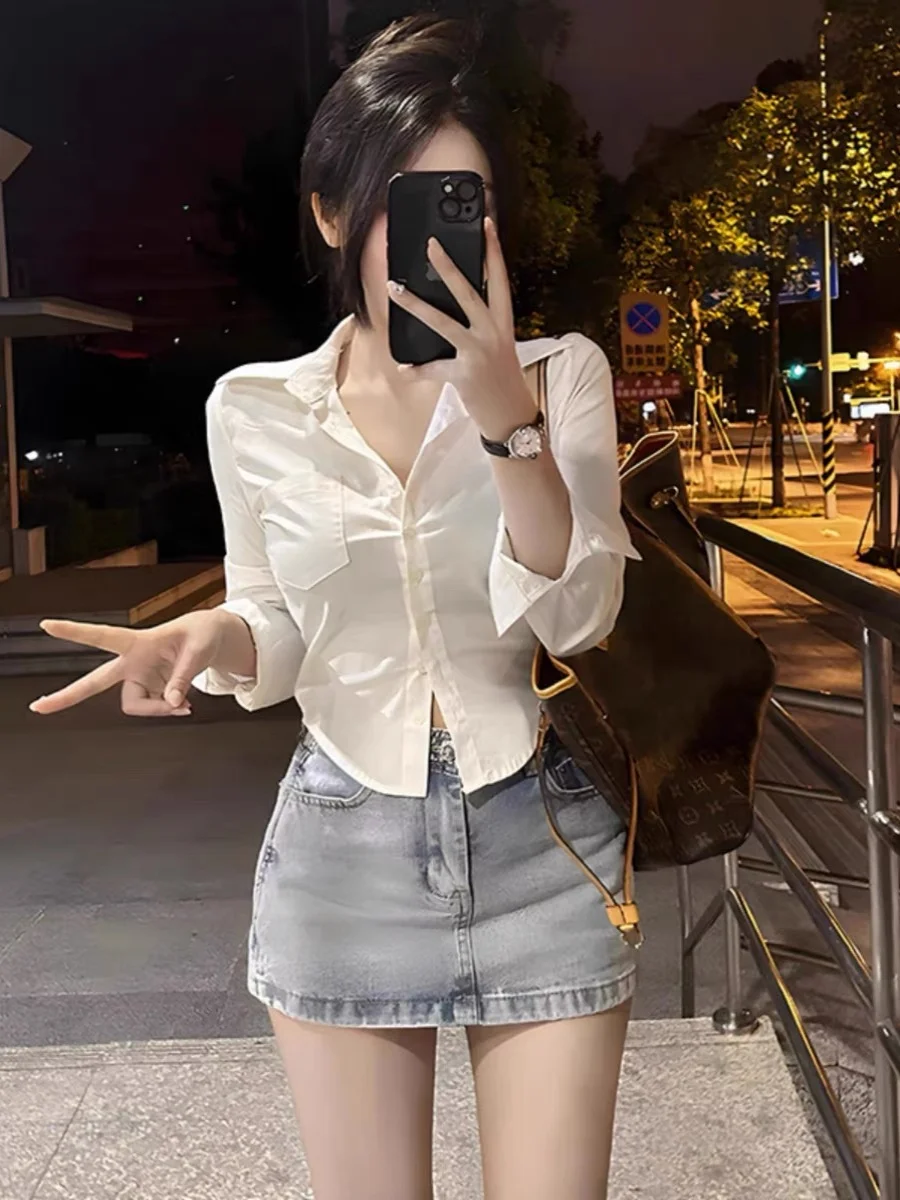 Pure Desire Vita-Acco ort irt Ragazza piccante da donna Design elegante Slim Fit Primavera Bottone superiore ket Miscela di cotone