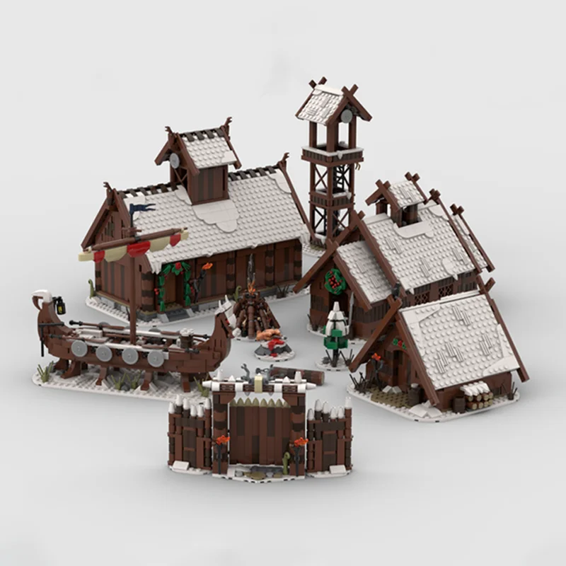 3158pcs Idea Winter Viking Village Building Blocks Medieval Blacksmith House Architecture Model Toy Kid Christmas Gift Moc-21343