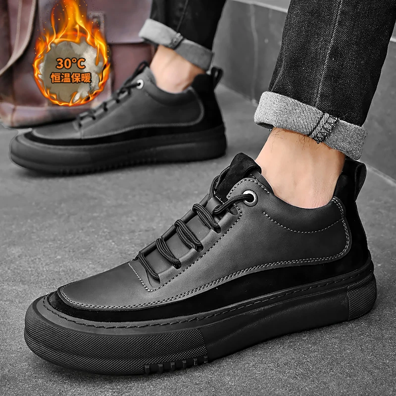 

Прочные ботильоны широкого кроя | Нескользящие протекторные мягкие воротники, защитная повседневная одежда, плюшевые теплые уличные зимние ботинки на шнуровке для мужчин