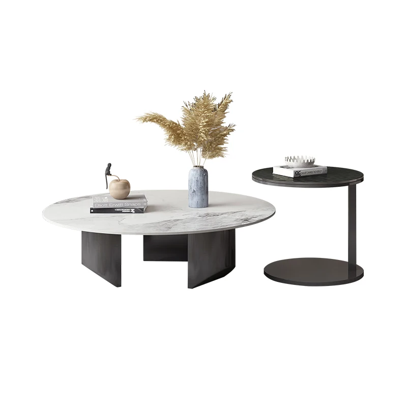 

Minimalist Luxury Stone Rock Plate round Stainless Steel Pandora Coffee Table Combination High-End