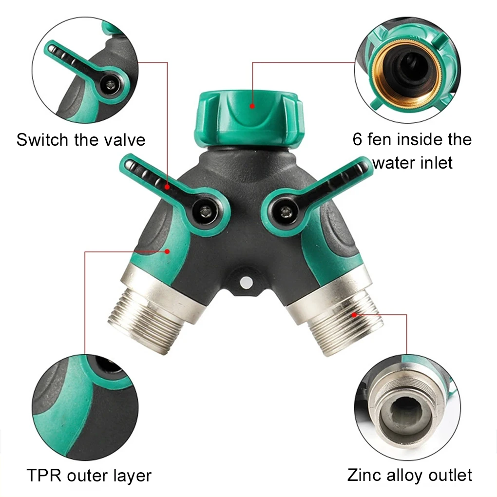 Garden Hose Splitter 2 Way Y-shaped Alloy For Garden Watering Systems Double 3/4 Zinc Alloy Outlet