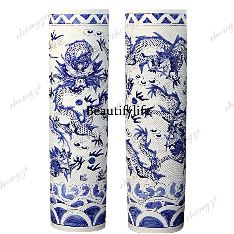 A95 Jingdezhen ceramics floor-to-ceiling flower arrangement large vase hand-painted quiver living room decoration ornament