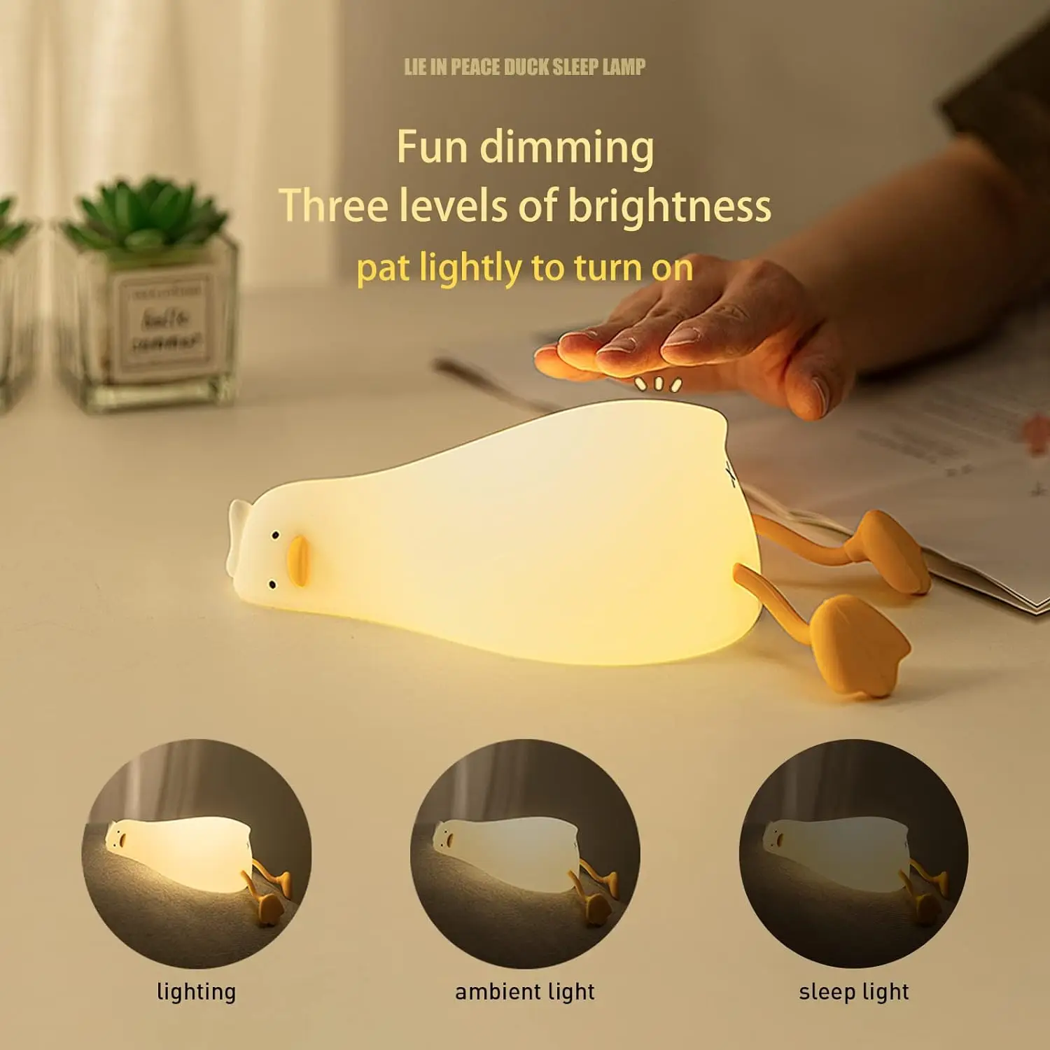 LED Night Lights Cute Duck Silicone Lamp USB Rechargeable Timing Bedside Decor Kids Baby Nightlight Birthday Gift