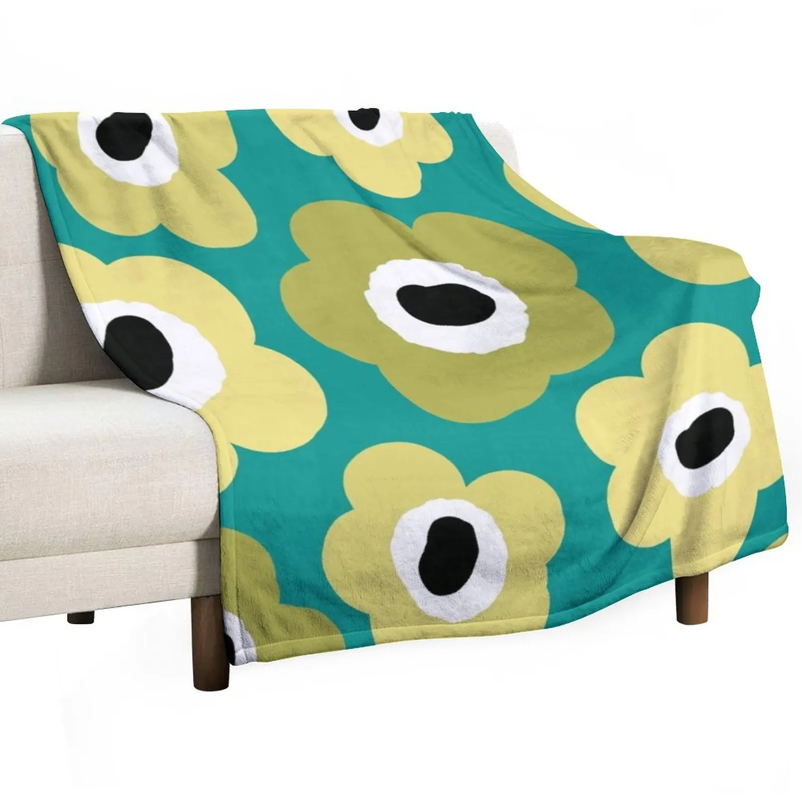 Iconic Modern Scandinavian Flower Pattern in Gradient Green Throw Blanket Personalized Gift Stuffeds Blankets