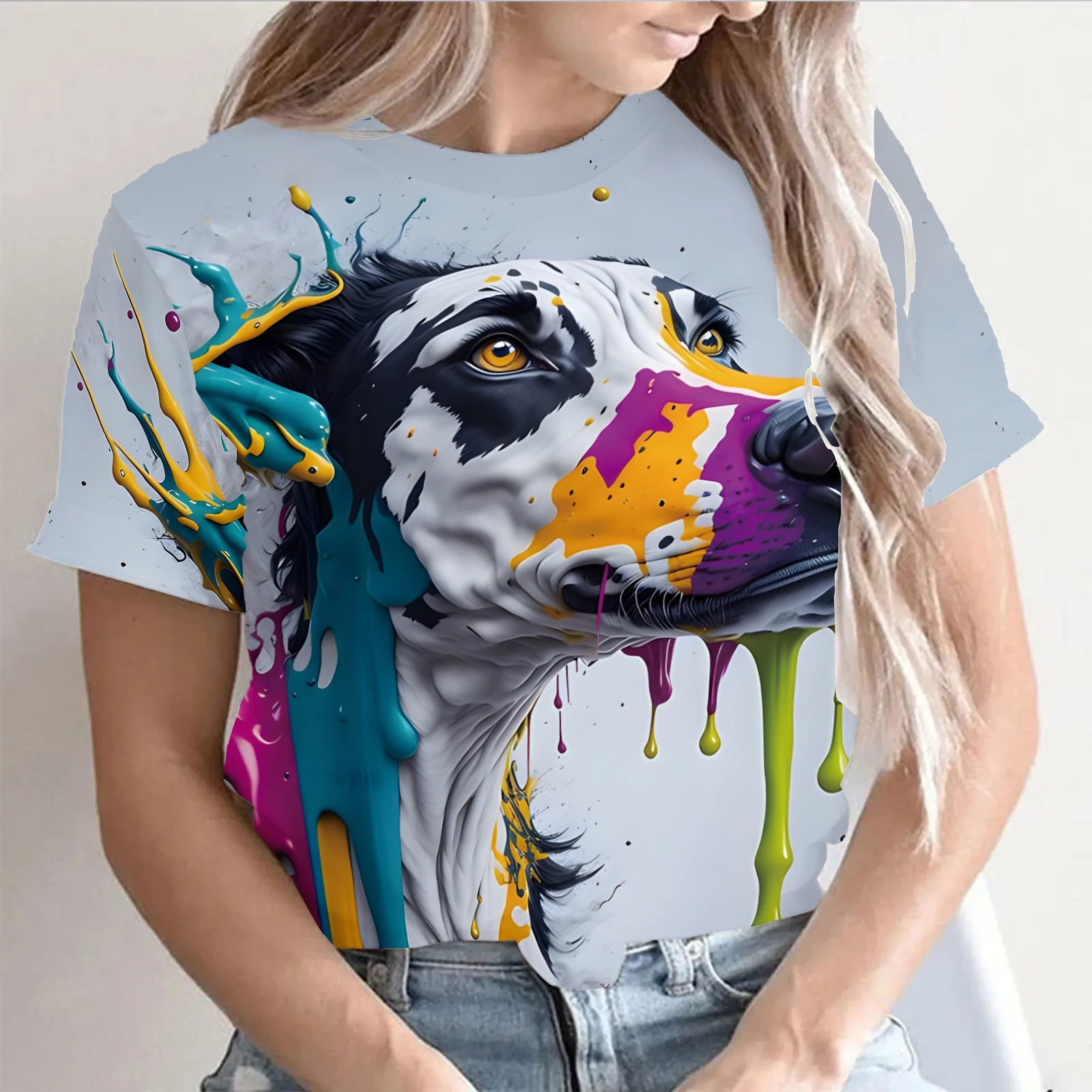 

Women's 3d Dogs Cat Print T Shirt Fashion Womens Tees Tops Harujuku Kawaii Oversized Summer O-Neck Top Female Clothing 2024