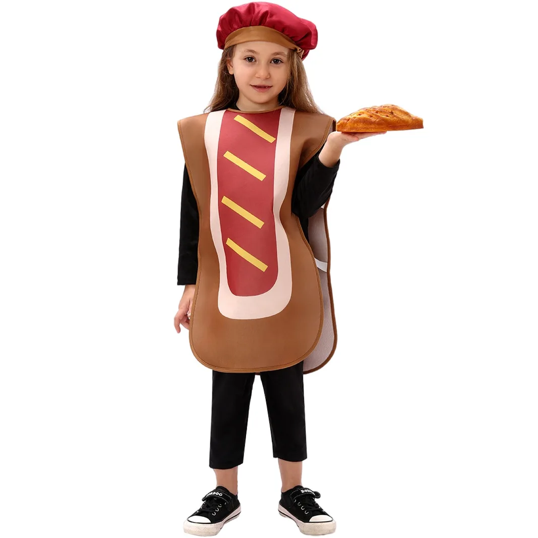 Kids Bread Hot Dog Sausage School Party Stage Show Performance Roles Play Outfit Children Boys Girls Halloween Cosplay Costumes