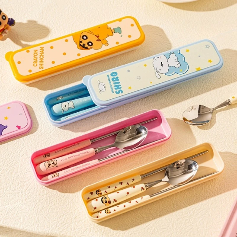 2 قطعة تلوين شين تشان مرآة من الفولاذ المقاوم للصدأ مصقول مجموعة أدوات المائدة المحمولة سكين شوكة ملعقة قبضة مريحة أواني الطعام مجموعة