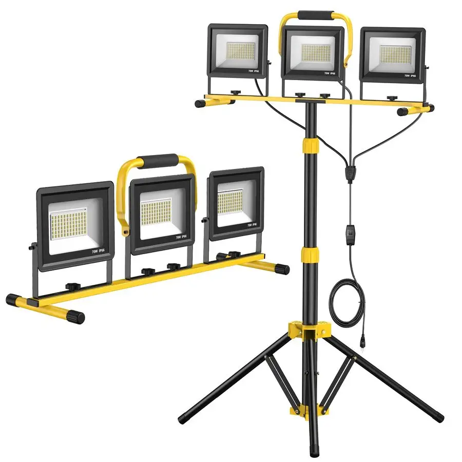 

LED Work Lights with Stand, 21000 Lumen, 3Head Adjustable Work Light, Waterproof Foldable Tripod, Extended Cord for Outdoor amp