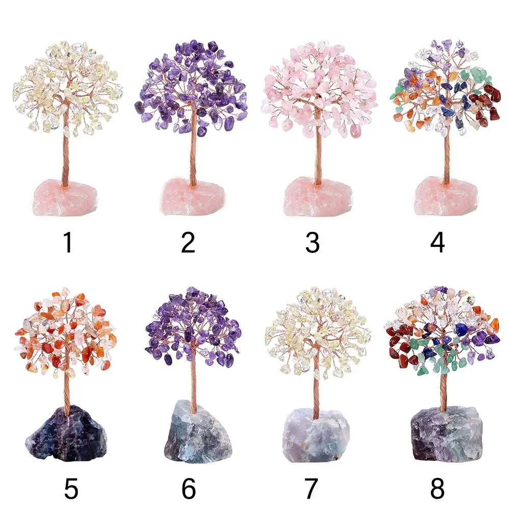 Crystal Money Tree Feng Shui Trees Copper Wire Agate Fluorite Base Potted Plants Stone Crafts Gemstone Reiki Chakra Home Decor