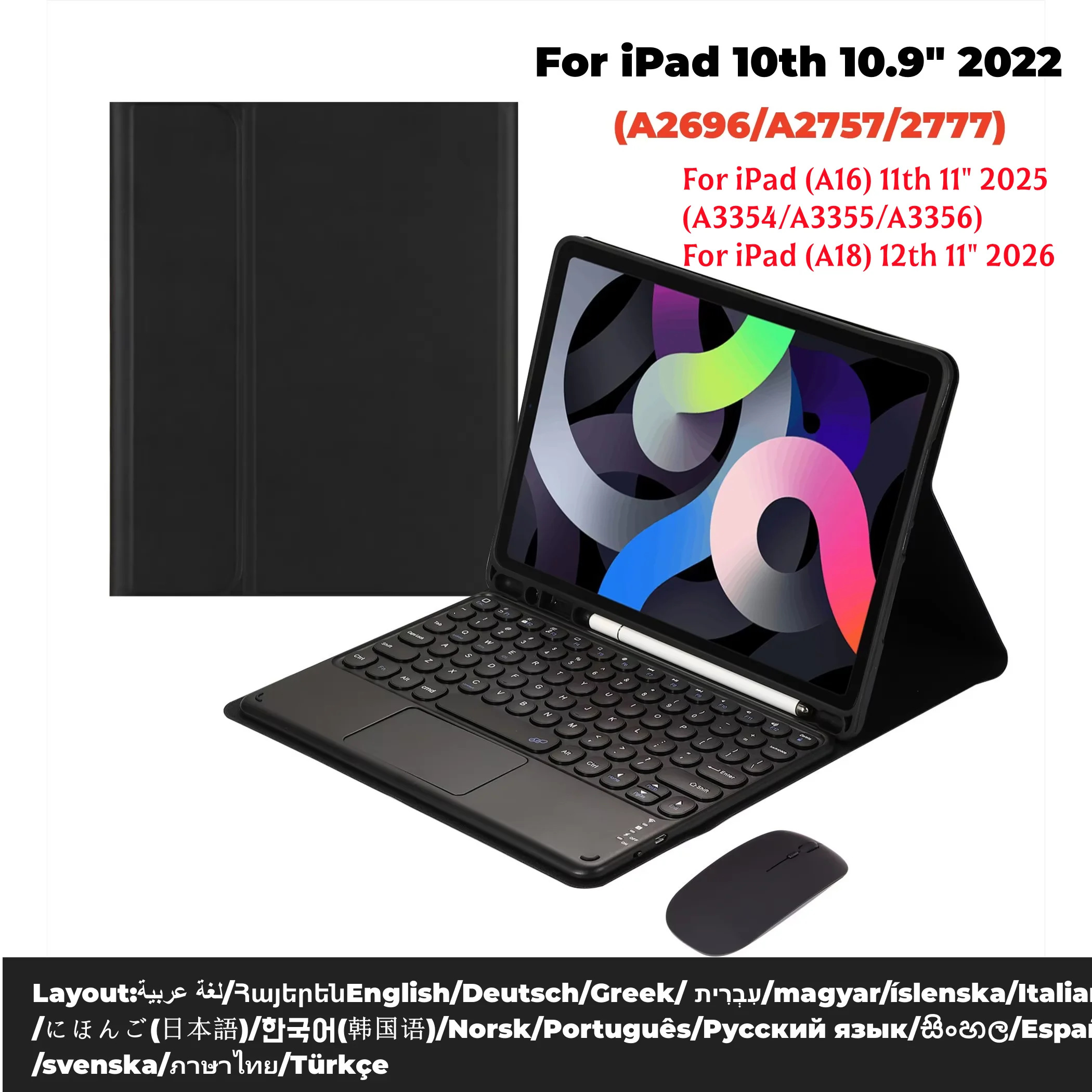 

Magnetic Keyboard Case For iPad 12th 11th 10th Generation Cover Bluetooth Wireless Russian Korean Spanish Keyboard Mouse Funda