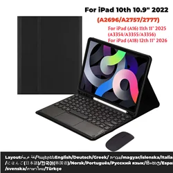 Magnetic Keyboard Case For iPad 12th 11th 10th Generation Cover Bluetooth Wireless Russian Korean Spanish Keyboard Mouse Funda