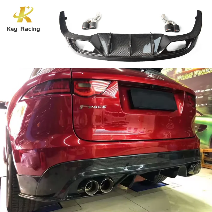 Carbon Fiber Rear Bumper Diffuser Lip With Tail Throat For Jaguar F-Pace 2015-2019 Accessoire Voiture Autos Accesorio