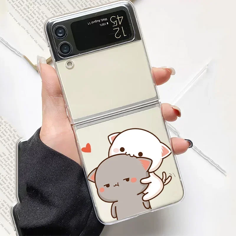 Cartoon Cute Cats Phone Case for Samsung Galaxy Z Flip 5 ZFlip 6 5G Transaprent Clear Cover for Samsung ZFlip 4 Z Flip 3 Fundas