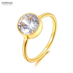 JeeMango 316L Stainless Steel Round Cubic Zirconia Ring For Women 18K Gold Plated Wedding Engagement Waterproof Jewelry JR23085