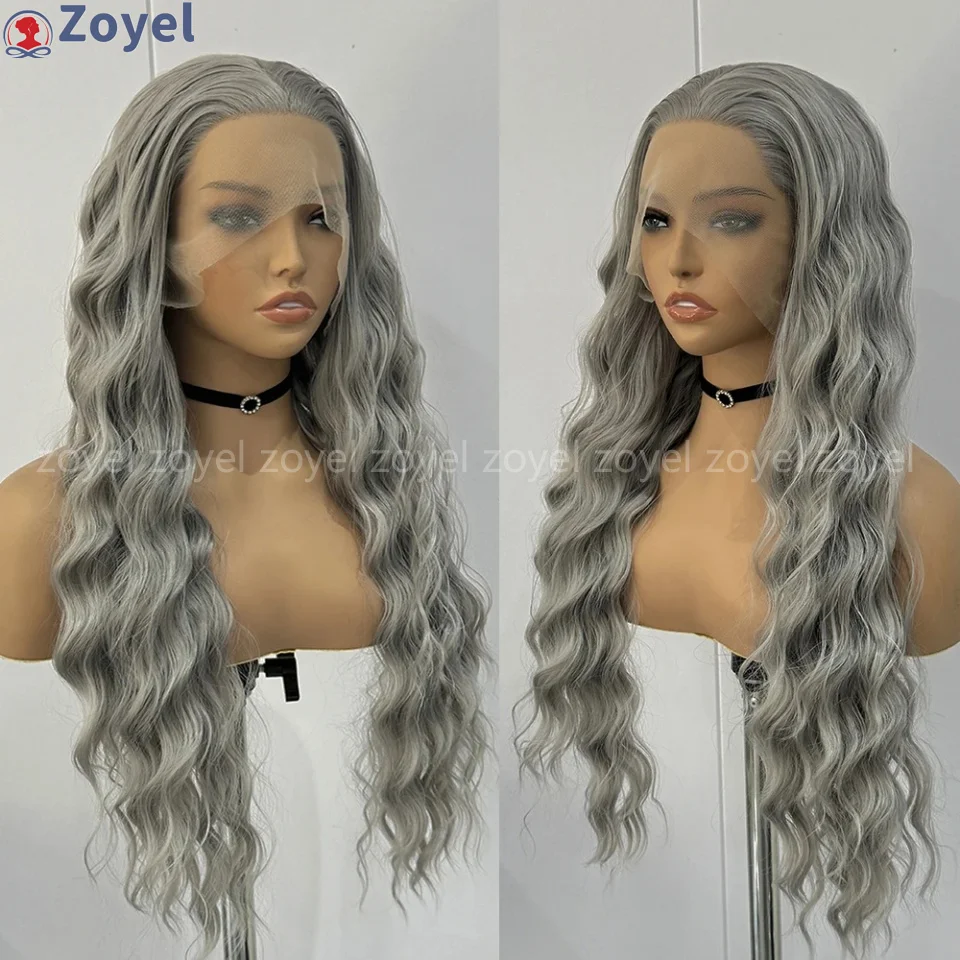 

Grey Wig Long Loose Curly Synthetic Lace Front Wigs For Women Heat Resistant Hair Natural Hairline Daily Use Light Grey Cosplay