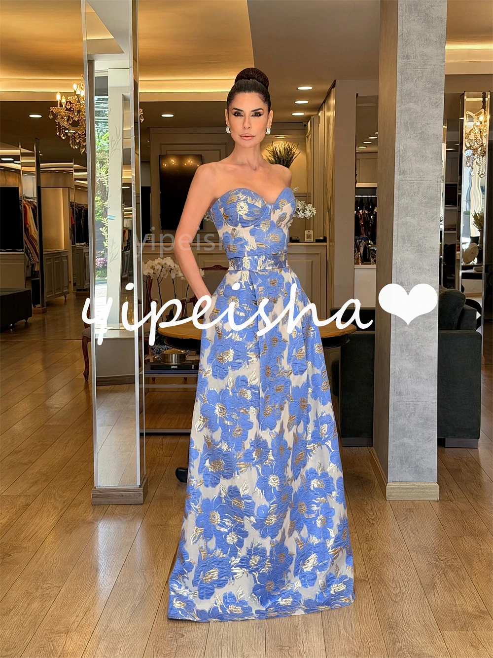 Customized Formal Women Jersey Ruched Pleat A-Line Evening Dresses Modern Style Strapless Sleeveless Floor Lenght Prom Dresses