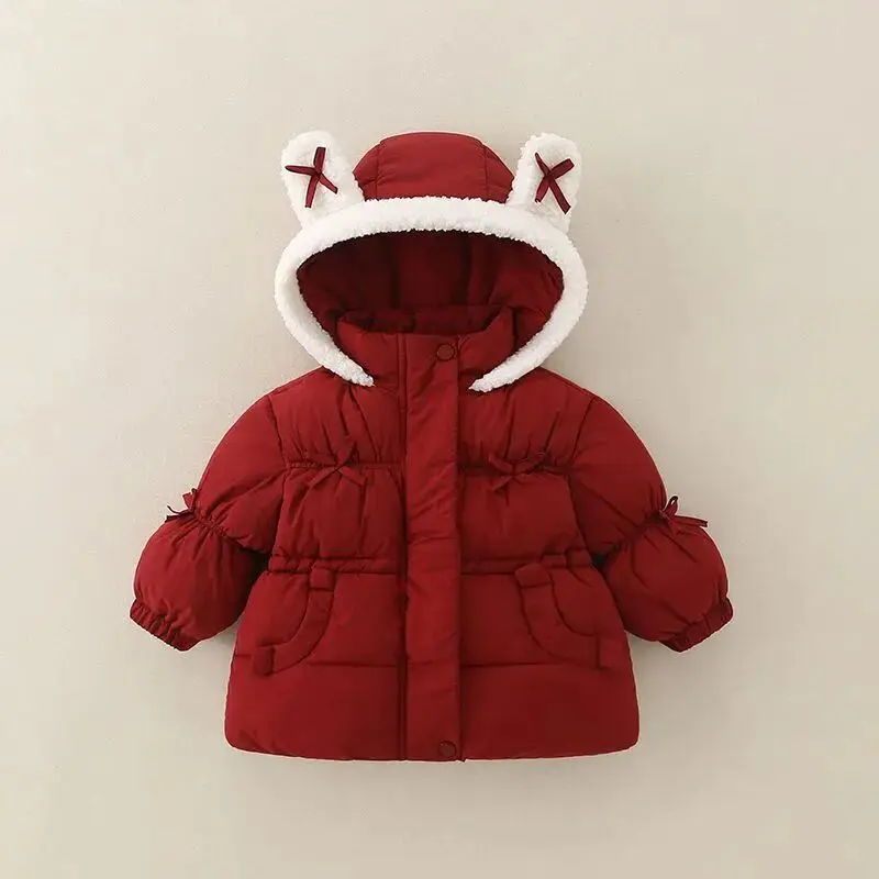 

Baby girl cotton jacket winter clothing new cute children's thick fleece hooded warm coat