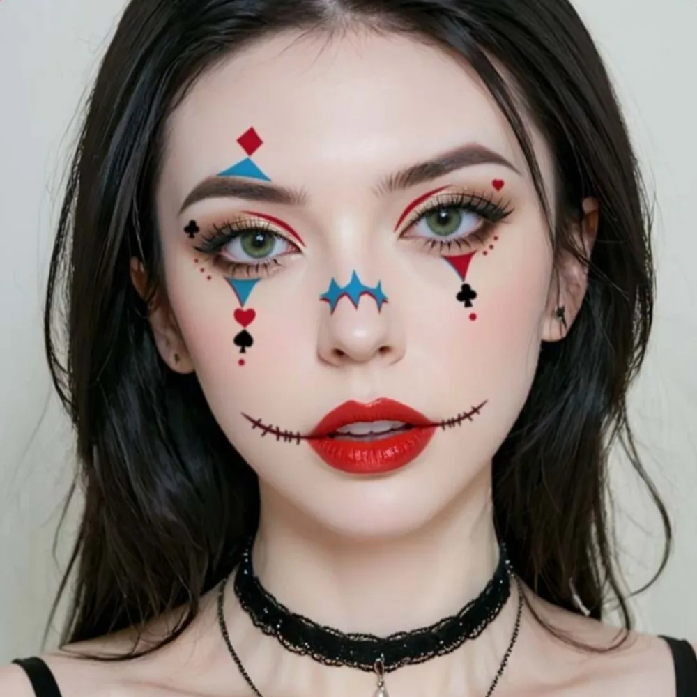 Make Up Joker Face Tattoo Sticker Waterproof Realistic Circus Clown Temporary Tattoo Long Lasting DIY Spider Web Tattoo Sticker
