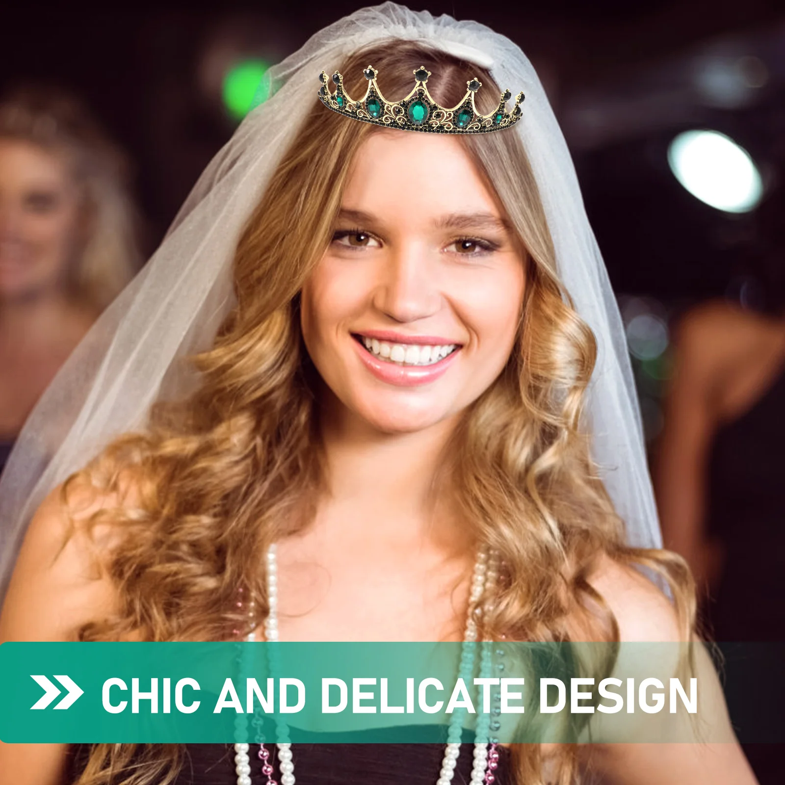 

Crystal Crown Headdress Wedding Hair Accessories Green Bridal Headpiece Durable Lightweight Suitable Women Girls Brides Parties