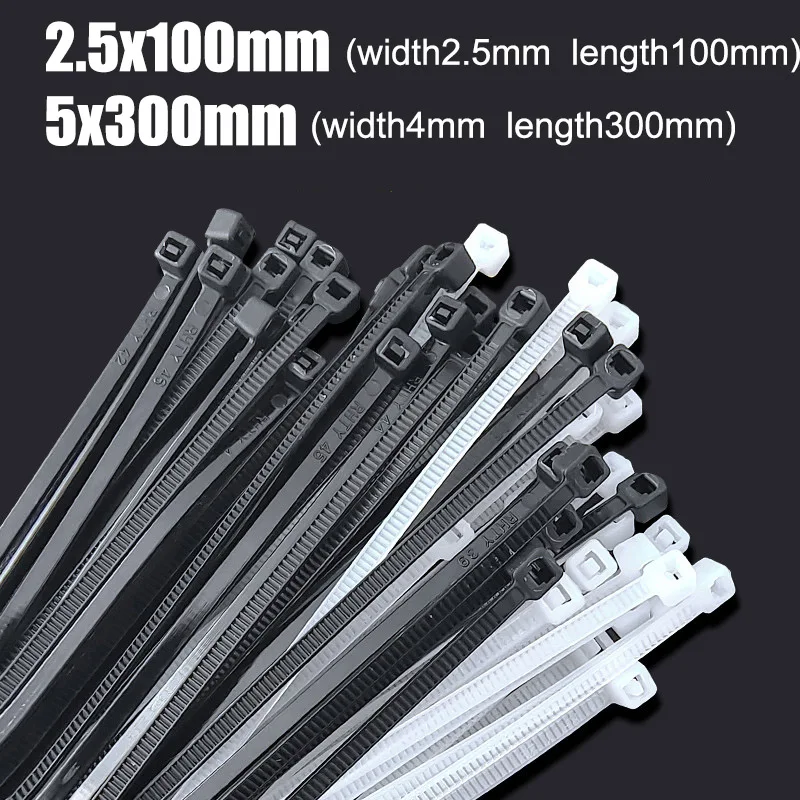 

1000/30pcs 2.5x100 5x300mm Black/White Self-locking Plastic Nylon Tie Cable Tie Fastening Ring Cable Tie Zip Wrap Strap CableTie