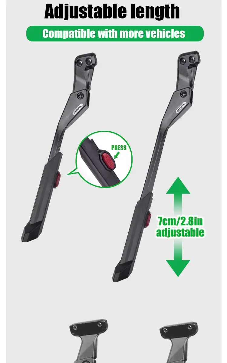 RBRL Fahrradständer, verstellbarer MTB-Fahrradständer, Aluminiumlegierung, verdickter Fahrrad-Seitenstützständer für 24–29 Zoll Rennrad-Elektrofahrrad – Detail 12