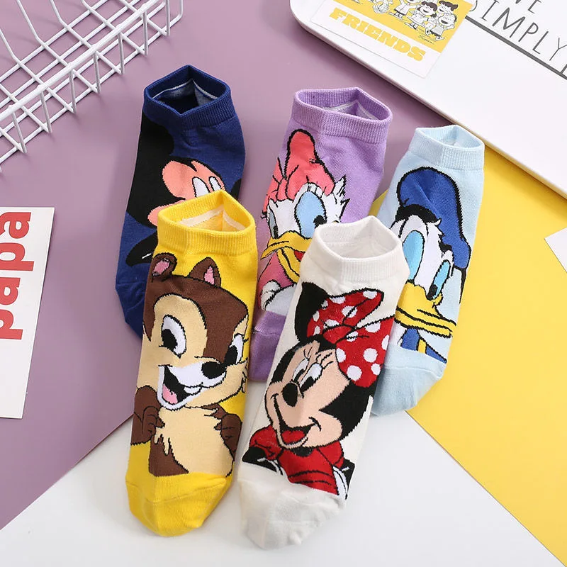 

5Pairs Cute Disney Mickey Mouse Short Women's Socks Cartoon Anime Donald Minnie Sports Girl Women's Boat Socks Low Ankle Socks