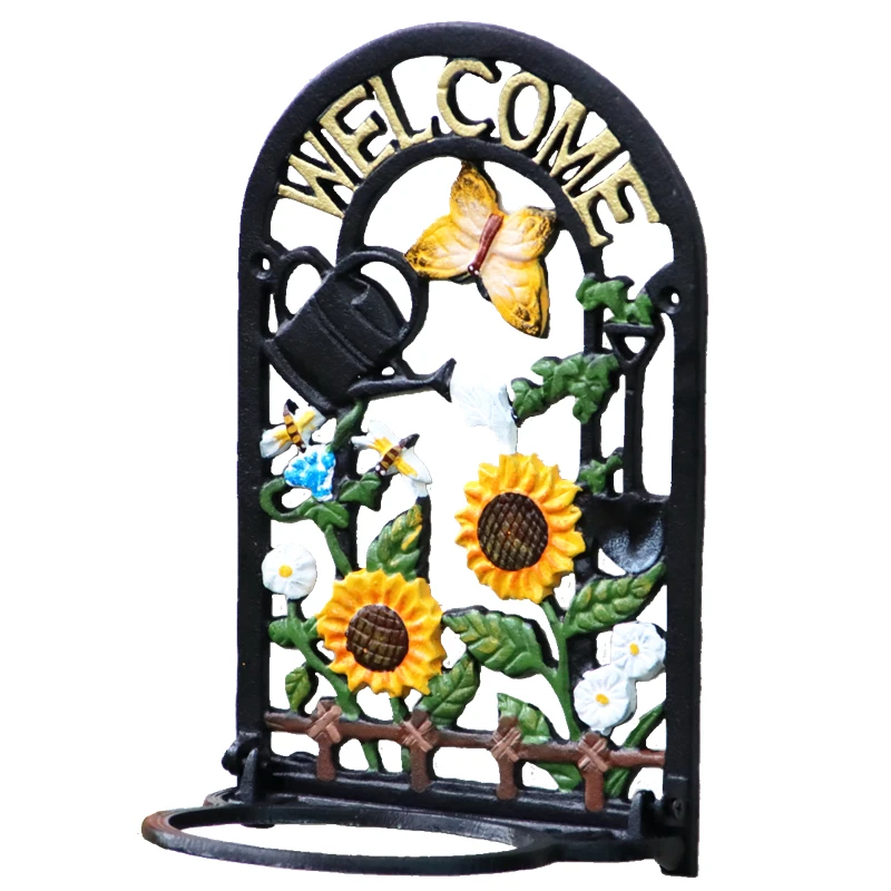 

Cast iron art painted wall hanging flower stand, wall cast iron European plant stand outdoor courtyard hanging basket flower pot