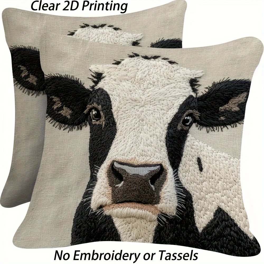 2pcs Rustic Farmhouse Cow Print Throw Pillow Covers 18x18 Inch Decorative Cushion Cases for Sofa Bedroom Living Room