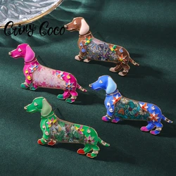 Cring Coco Dachshund Brooch Pin Jewelry Pink Enamel Cartoon Animal Dog Brooches for Women Bag Party Cloth Mother's Day Gift