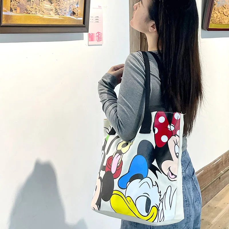 Disney Cartoon Image Large Capacity Canvas Bag, New Portable Shopping Bag, Shoulder Bag, Portable Tote Bag For Going Out