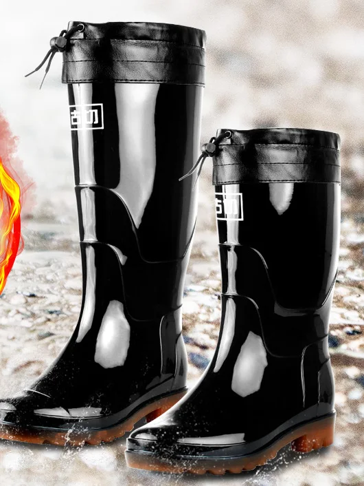 

Мужские зимние водонепроницаемые сапоги-дутики с высоким голенищем, на флисовой подкладке, с хлопковым утеплителем, нескользящие, резиновые, однотонные