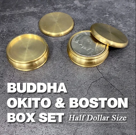 Buddha Okito & Boston Box Set (Half Dollar Size)  Magic Tricks Close Up Illusions Gimmick Props Mentalism Coin Penetrate Vanish