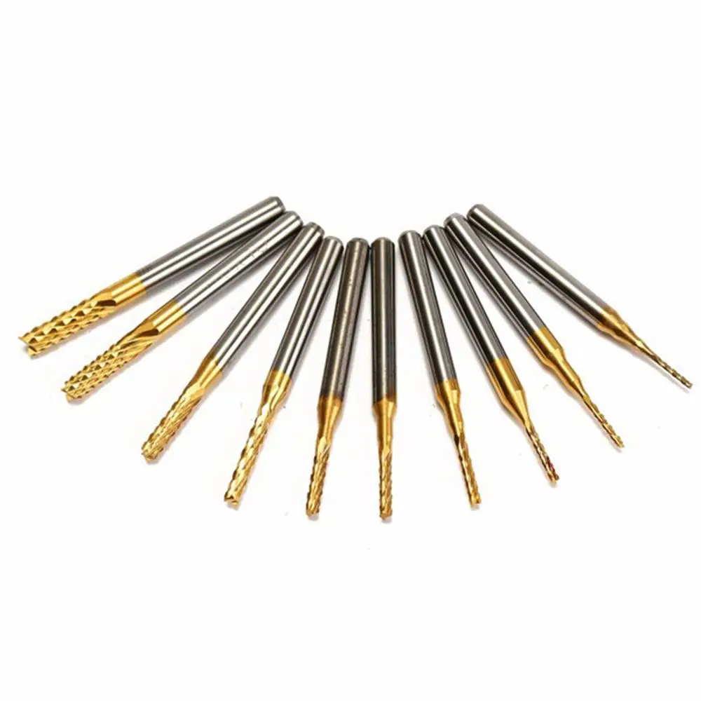 0.8mm-3.175mm Titanium Coated Carbide Milling Cutter Engraving Edge Cutter CNC Router Bits End Mill for PCB Machine