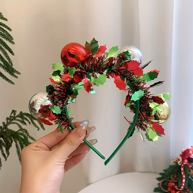 Holiday Christmas Headband, Red and Green Ball Headband Decoration - Suitable for Holiday Parties and Gift Giving