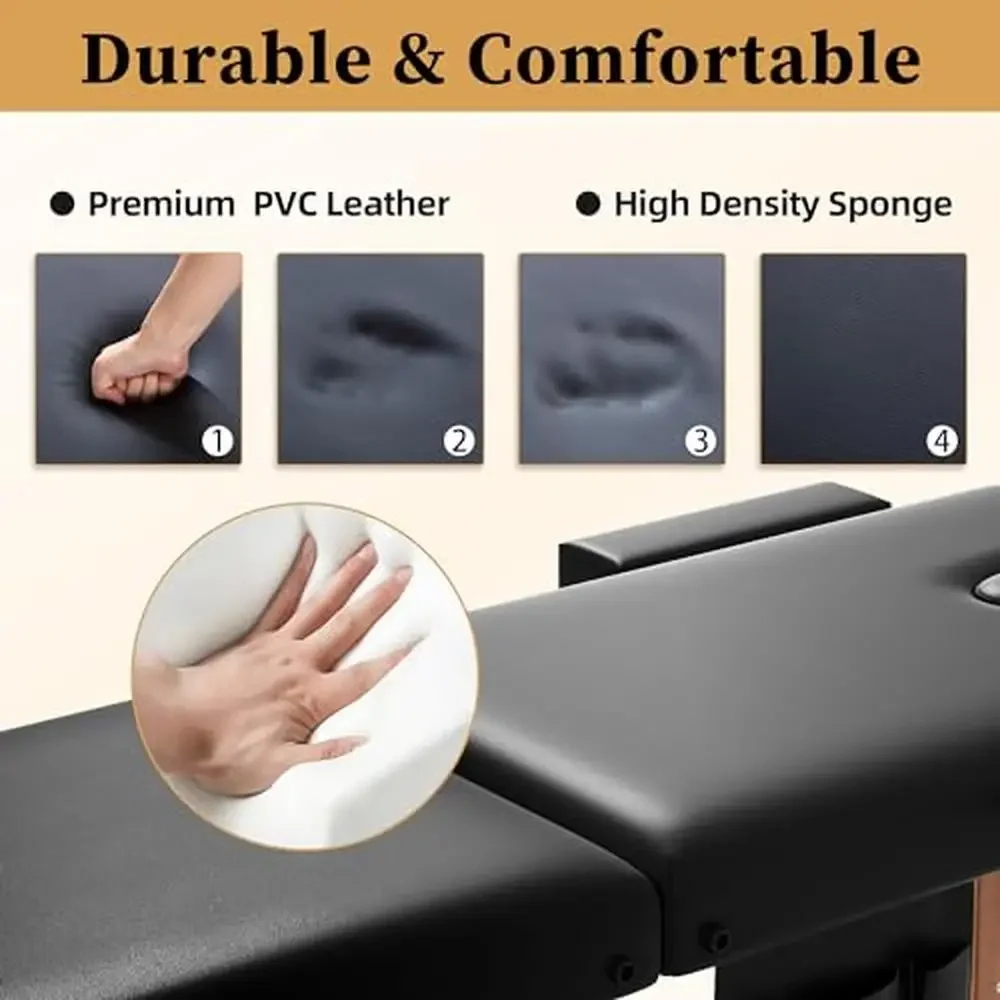 Portable Lightweight Massage Bed 29 LBs Foldable 2 Section Tattoo Facial Spa Lash Bed Height Adjustable Soft Cushion Armrests