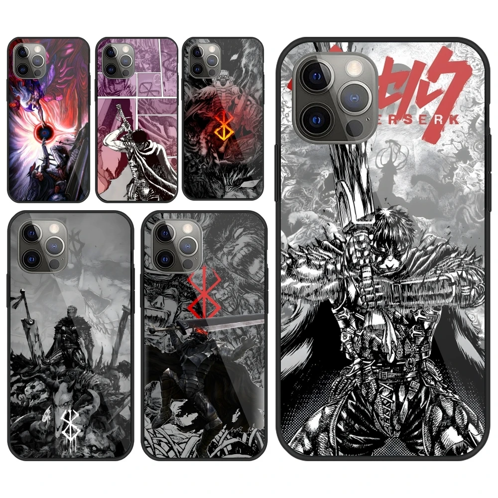 Fashion B-Berserk Mobile Cell Phone Case for iPhone 15 14 13 12 11 XS X 8 7 6 Plus Mini Pro Max SE 2022 PC Glass Cover Shell