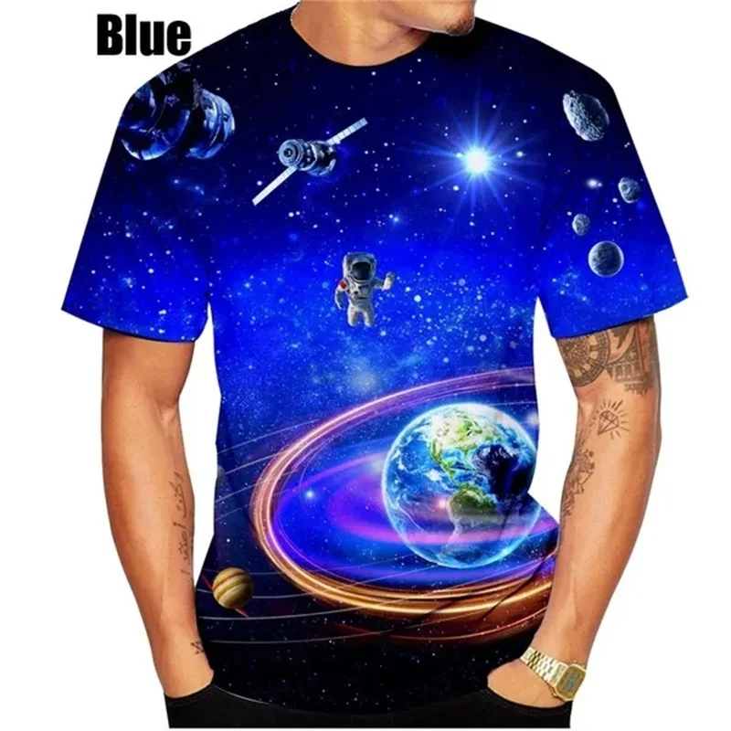 3D Print Space Galaxy Graphic T Shirts For Men Women Astronaut Spacesuit Full Print T Shirt Short Sleeve Round Neck Men's Tshirt