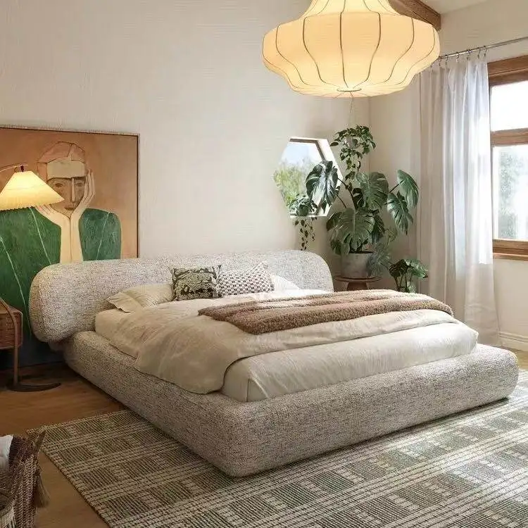 style haute couture Italian minimalist fabric bed embraces the high-end large bedroom, master bedroom double upholstery bed