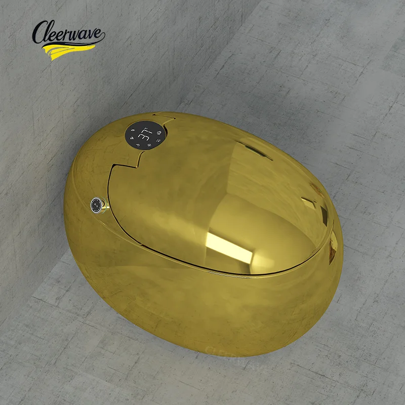 Gold Smart Egg-Shaped Toilet High-Tech Advanced Intelligent Features Luxurious Bathroom Experience Remote Control S-Trap P-Trap