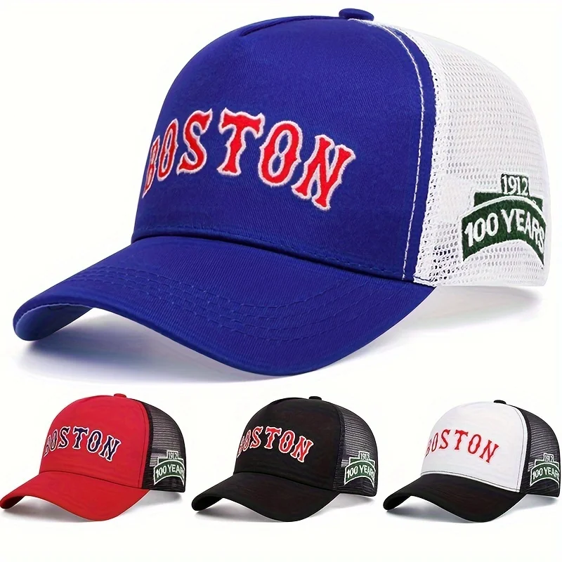 Boston three-dimensional embroidered baseball cap net cap Men's and women's outdoor sports event cap American trucker cap