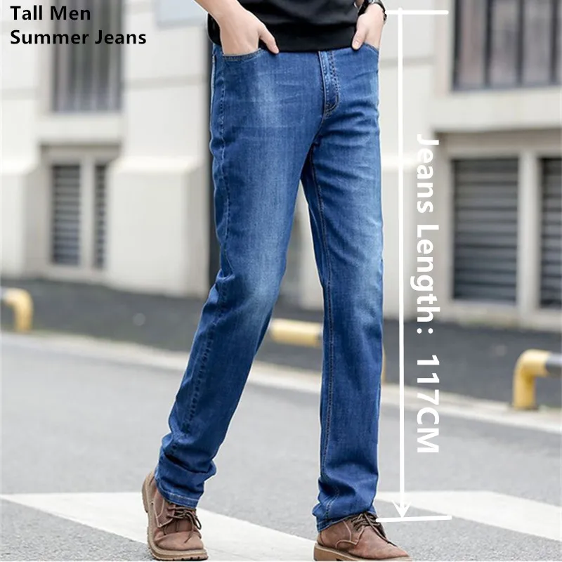 Tall Men Jeans Summer 117CM Exra Long Thin Plus Size 44  40 38 Straight Elastic Stretched Male Denim Pants Overlong Trousers